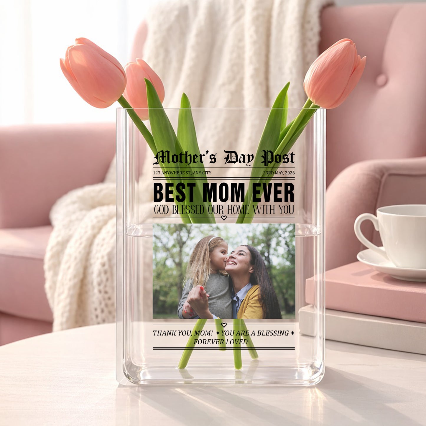 Mother's Day Post Best Mom Ever Gift Acrylic Book Vase