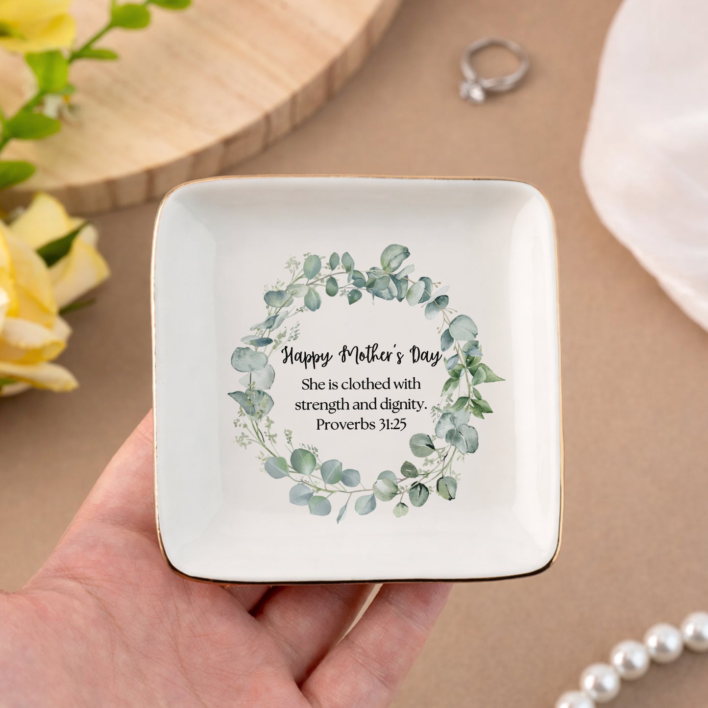 Happy Mother's Day She Is Clothed With Strength And Dignity Ceramic Jewelry Tray