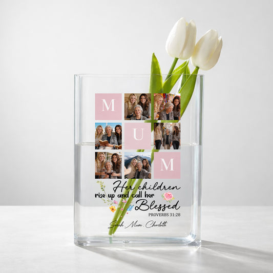 Blessed Mother Proverbs 31 Gift, Her Children Rise Up And Call Her Blessed Acrylic Book Vase