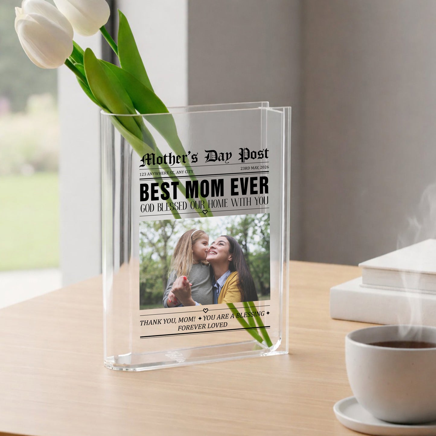 Mother's Day Post Best Mom Ever Gift Acrylic Book Vase