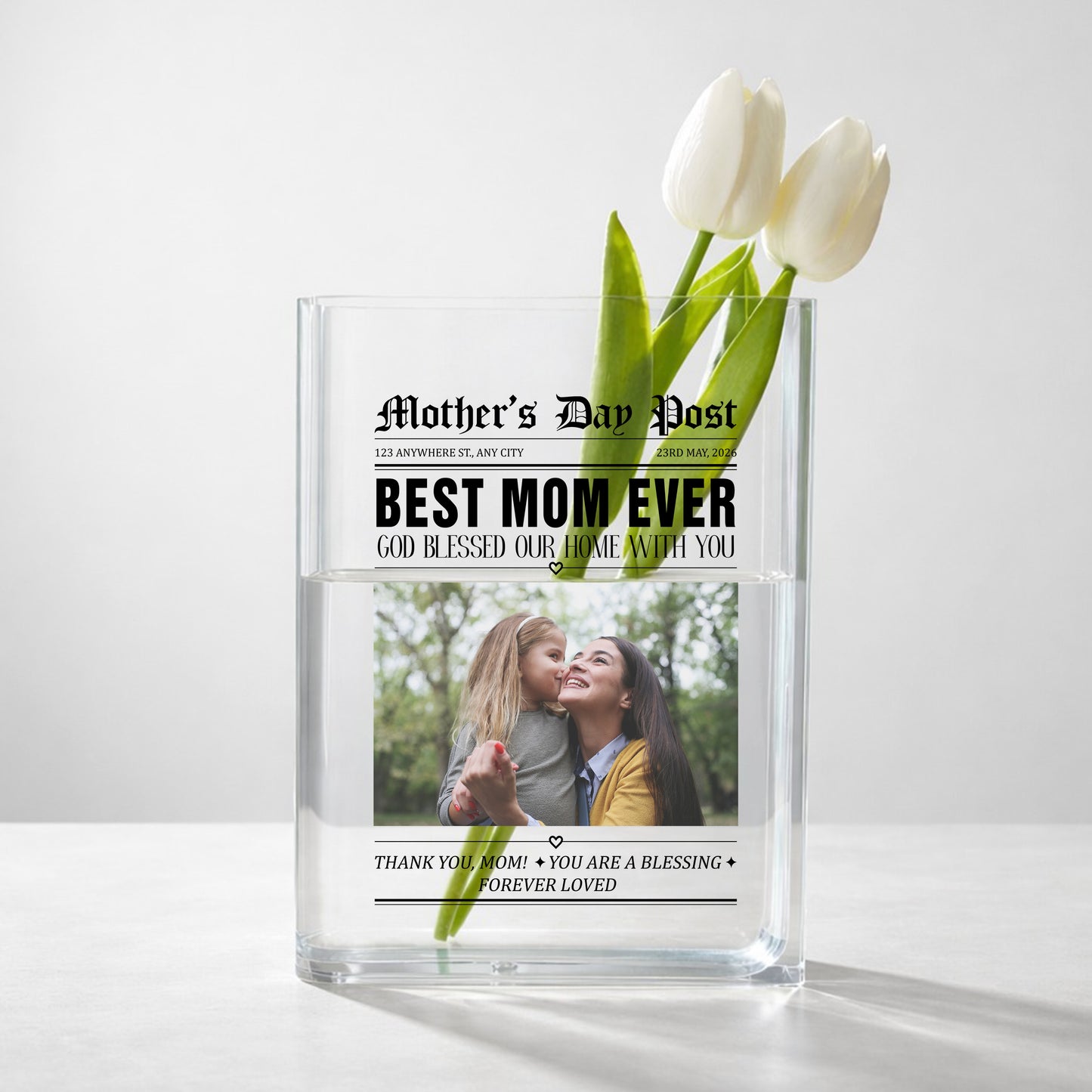 Mother's Day Post Best Mom Ever Gift Acrylic Book Vase