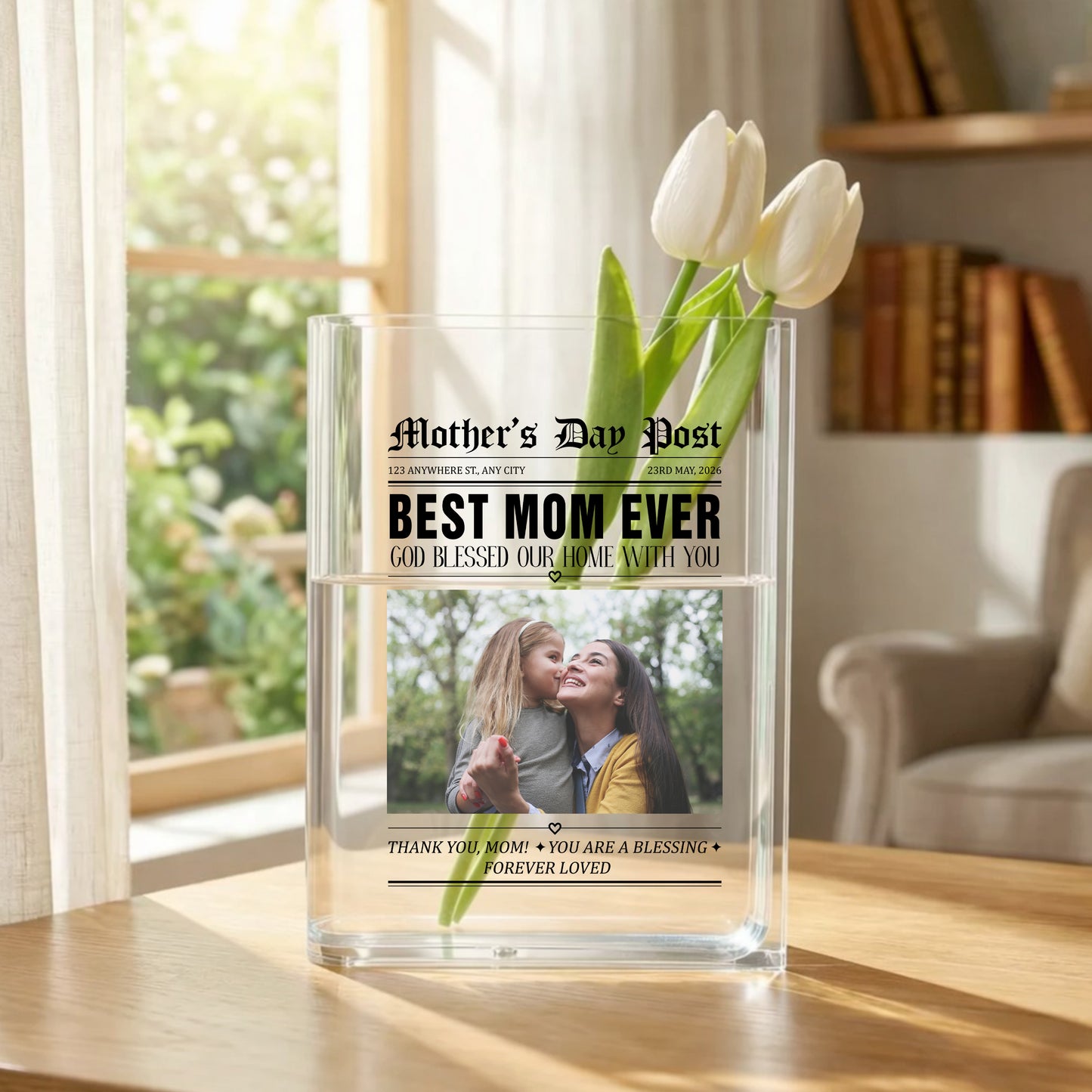 Mother's Day Post Best Mom Ever Gift Acrylic Book Vase