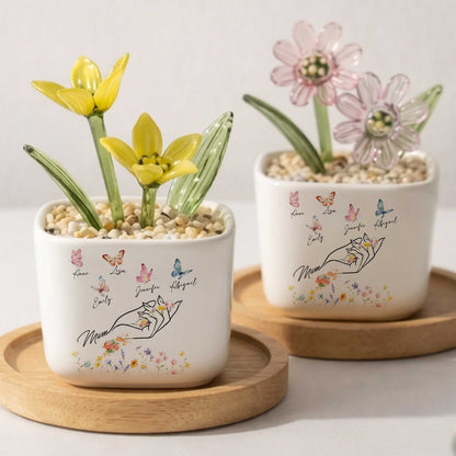Mom's Eternal Garden Of Love Birth Month Glass Flower Pot