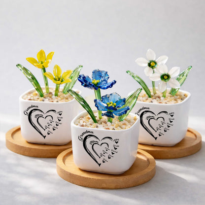 Generational Love Blooms Features Grandma, Birth Month Glass Flower Pot