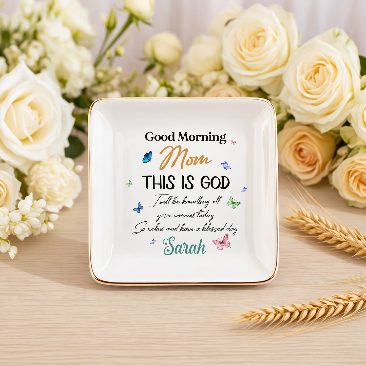 Good Morning Mom This Is God Ceramic Jewelry Tray, Mother's Day Gift