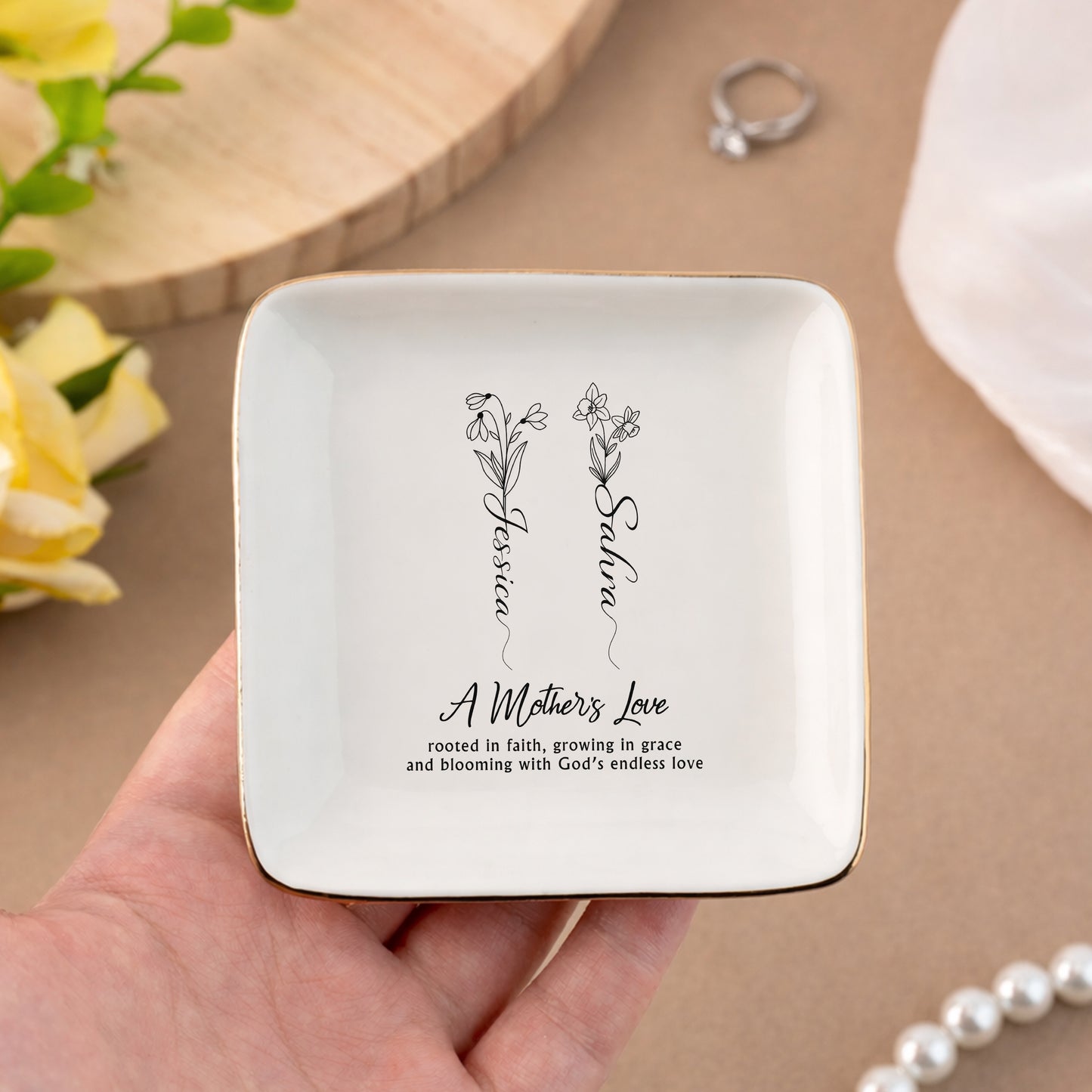 A Mother's Love Keepsake Dish, A Mother's Love Rooted In Faith, Ceramic Jewelry Tray