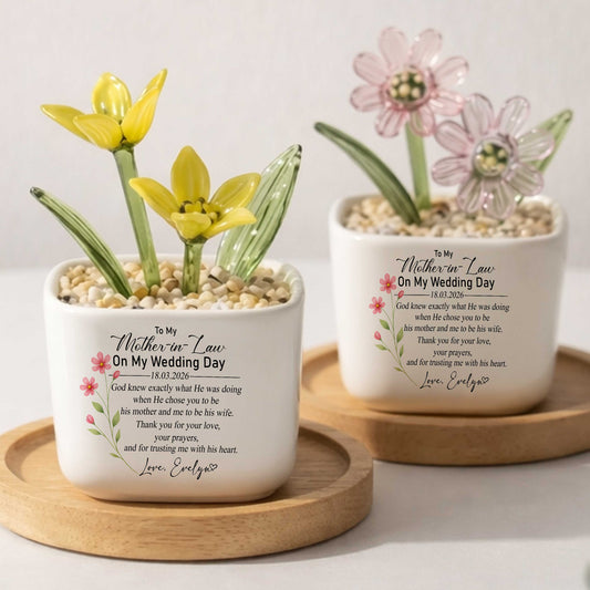 To My Mother In Law On My Wedding Day Birth Month Glass Flower Pot