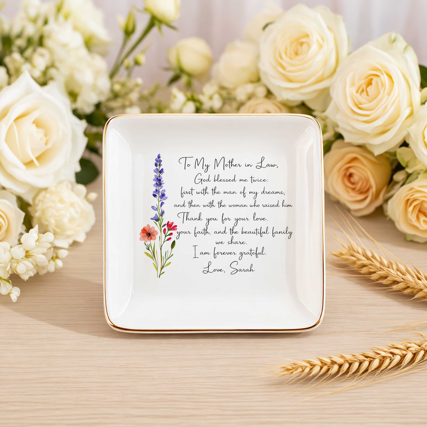 To My Mother In Law, God Blessed Me Twice Ceramic Jewelry Tray