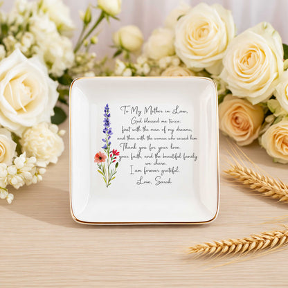 To My Mother In Law, God Blessed Me Twice Ceramic Jewelry Tray