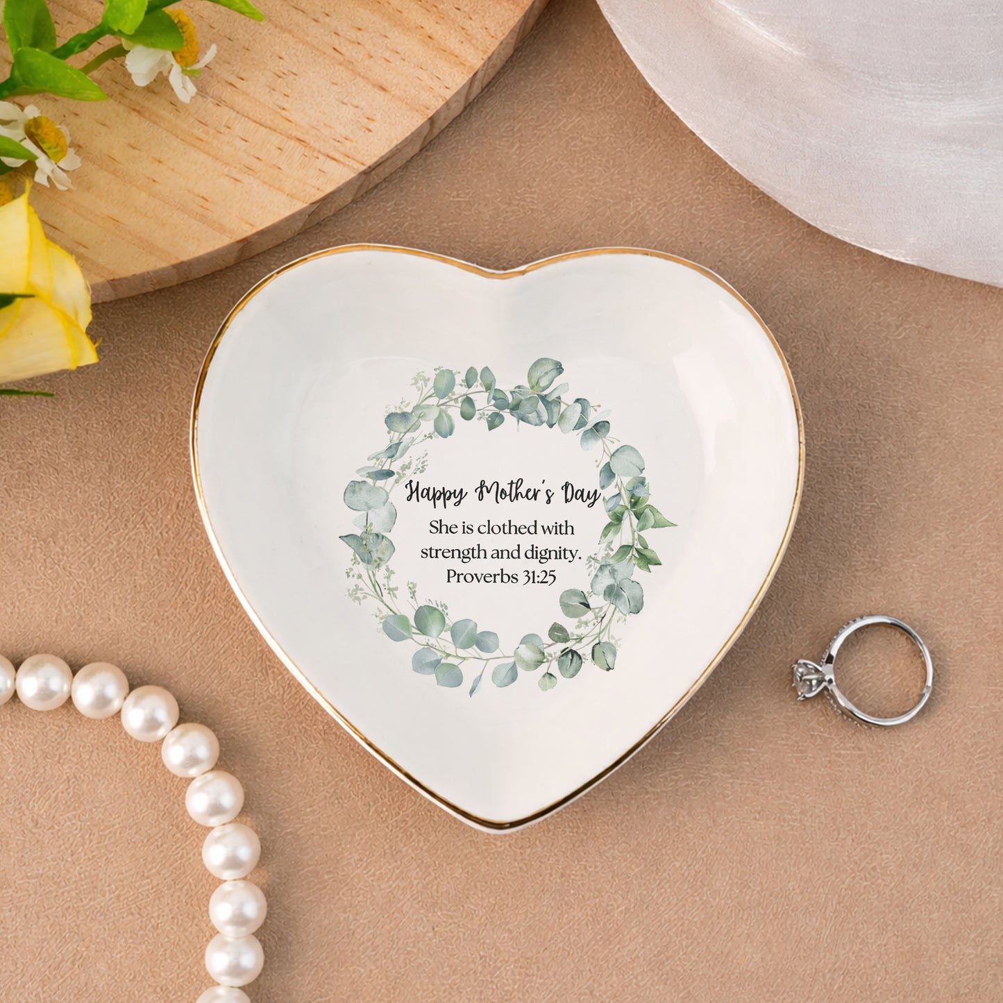 Happy Mother's Day She Is Clothed With Strength And Dignity Ceramic Jewelry Tray