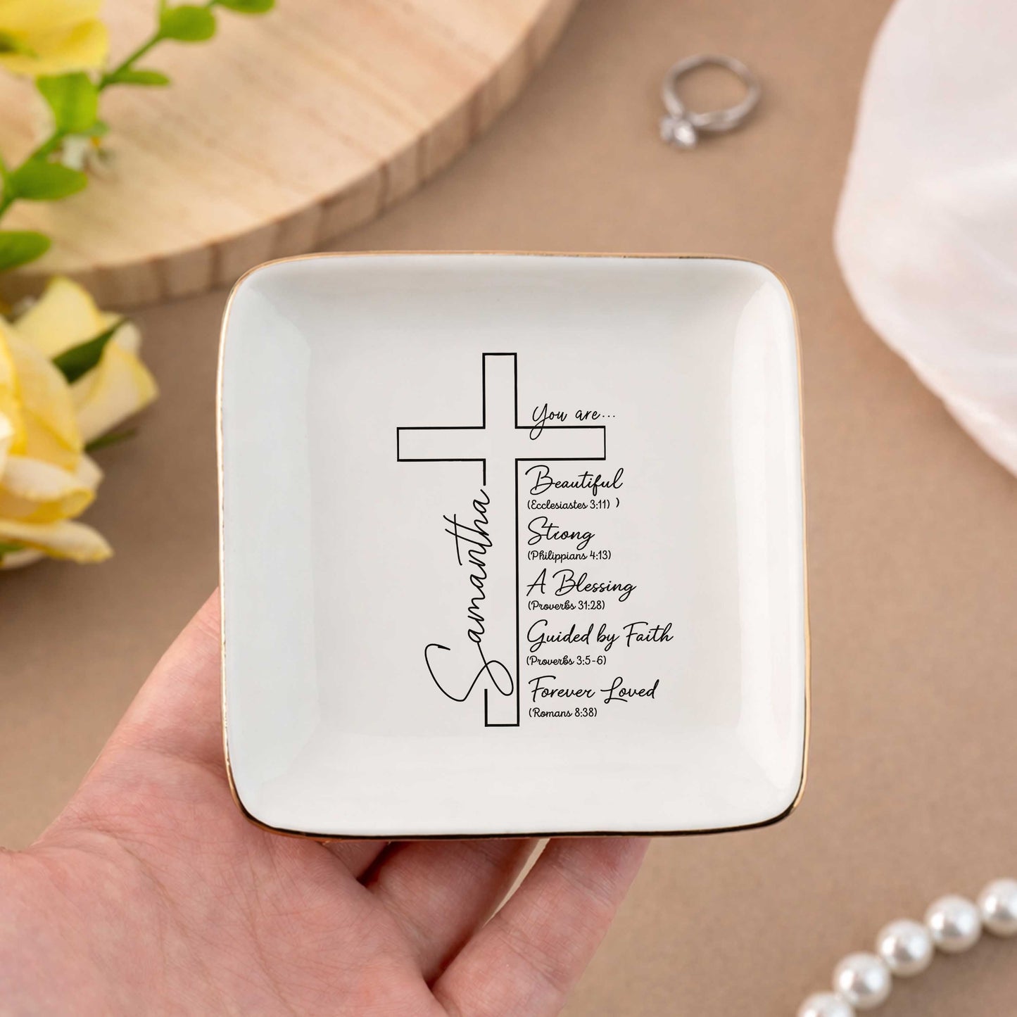 You Are... Beautiful, Strong, A Blessing, Guided By Faith, Forever Loved Ceramic Jewelry Tray