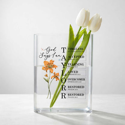 God Says I Am Acrylic Book Vase, Mother's Day Gift