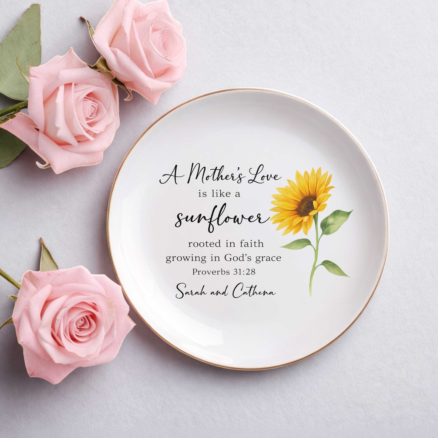 A Mother's Love Is Like A Sunflower Rooted In Faith Growing In God's Grace Ceramic Jewelry Tray