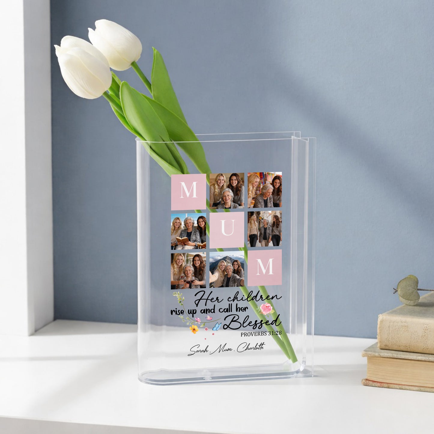 Blessed Mother Proverbs 31 Gift, Her Children Rise Up And Call Her Blessed Acrylic Book Vase