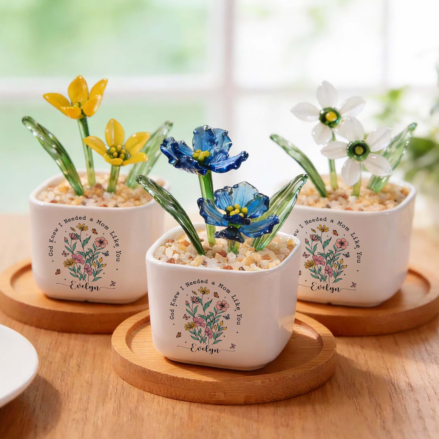God Knew I Needed A Mom Like You Birth Month Glass Flower Pot