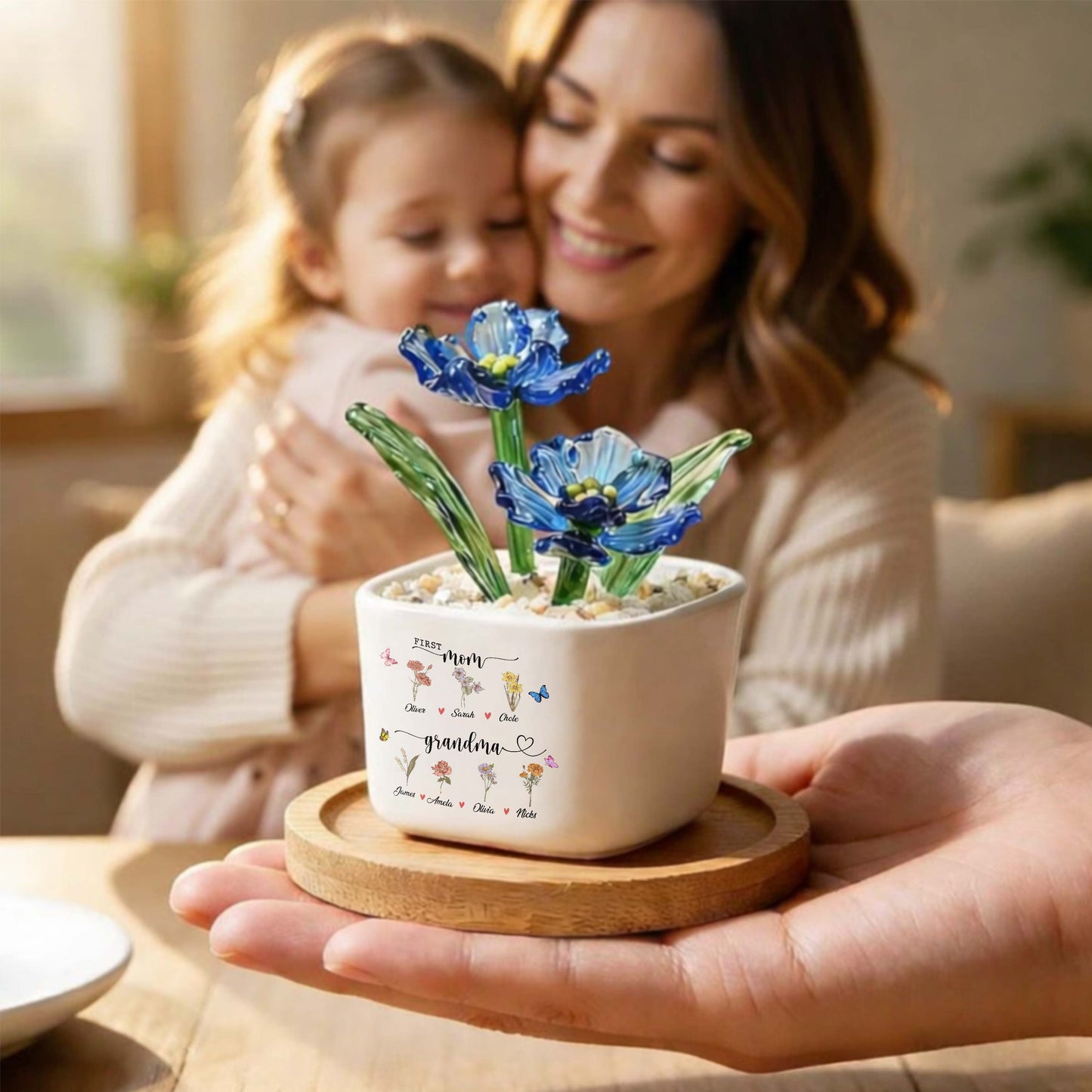 First Mom, Grandma, Birth Month Glass Flower Pot, Mother's Day Gift