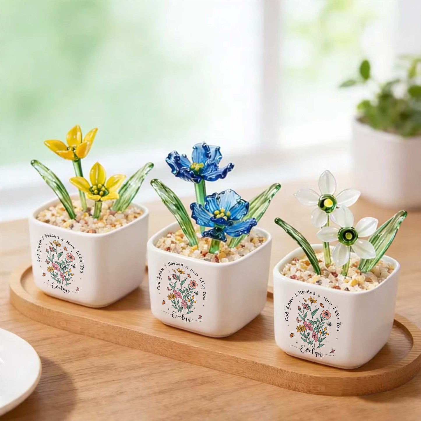 God Knew I Needed A Mom Like You Birth Month Glass Flower Pot