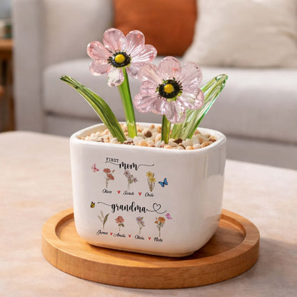 First Mom, Grandma, Birth Month Glass Flower Pot, Mother's Day Gift