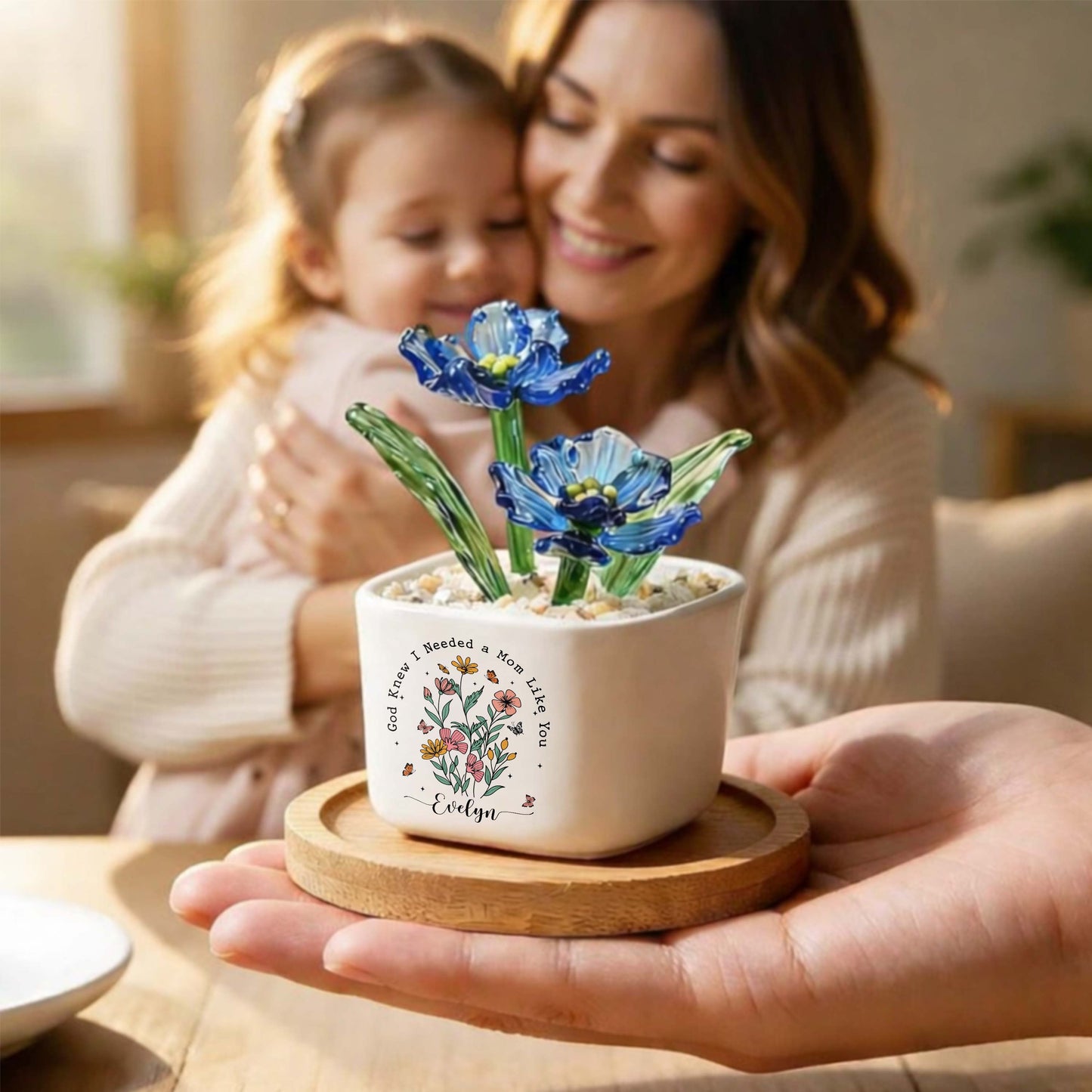 God Knew I Needed A Mom Like You Birth Month Glass Flower Pot