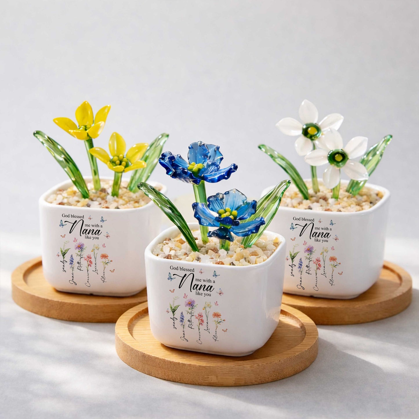 God Blessed Me With A Nana Like You Birth Month Glass Flower Pot