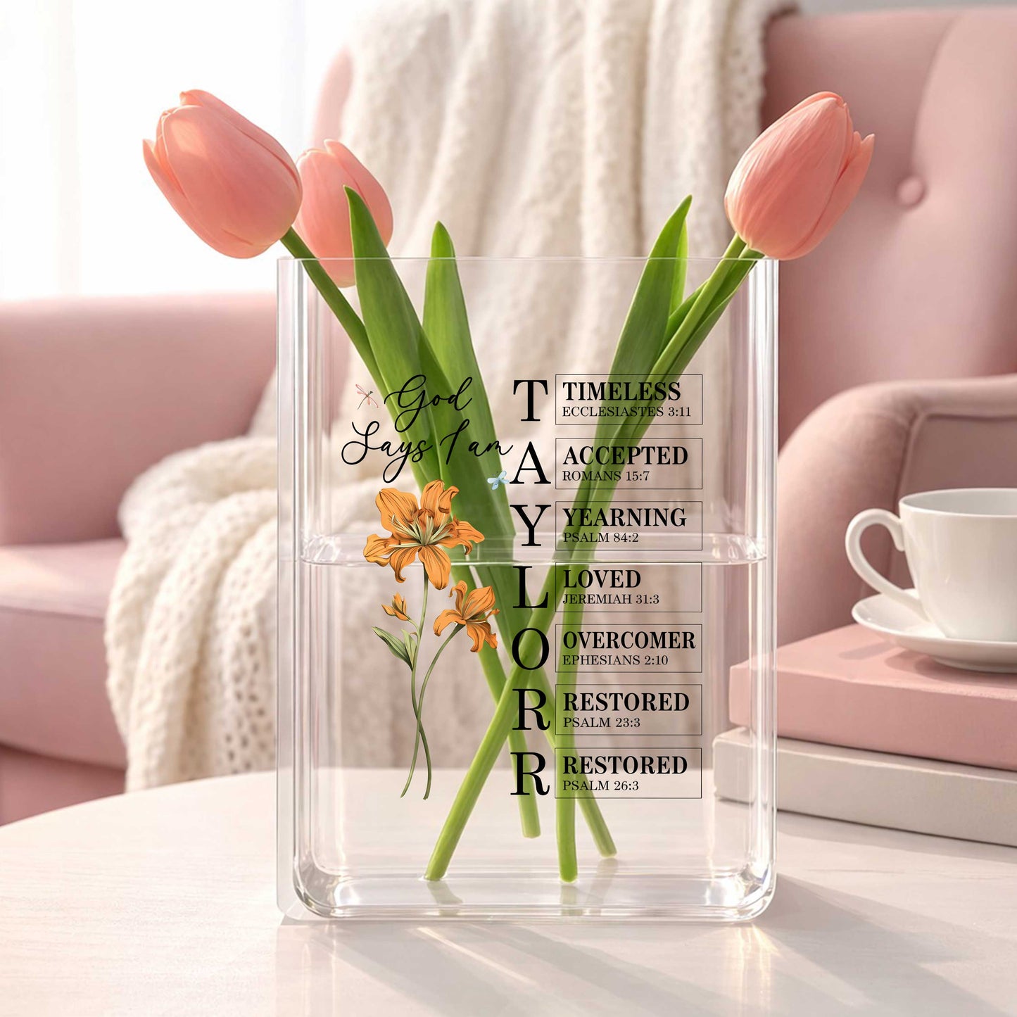 God Says I Am Acrylic Book Vase, Mother's Day Gift