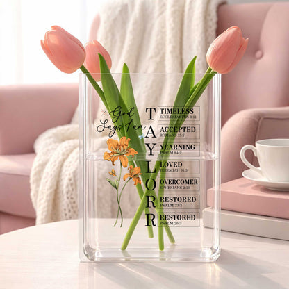 God Says I Am Acrylic Book Vase, Mother's Day Gift