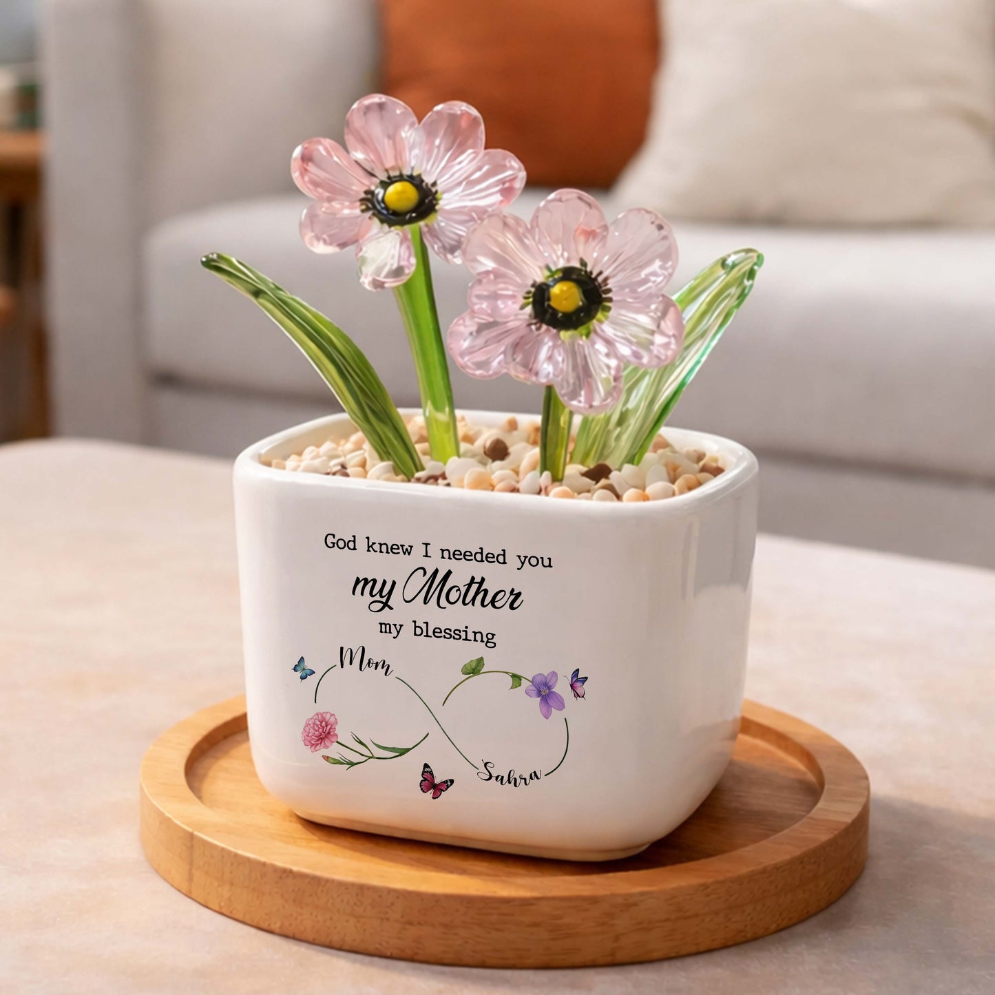 God Knew I Needed You My Mother My Blessing Birth Month Glass Flower Pot