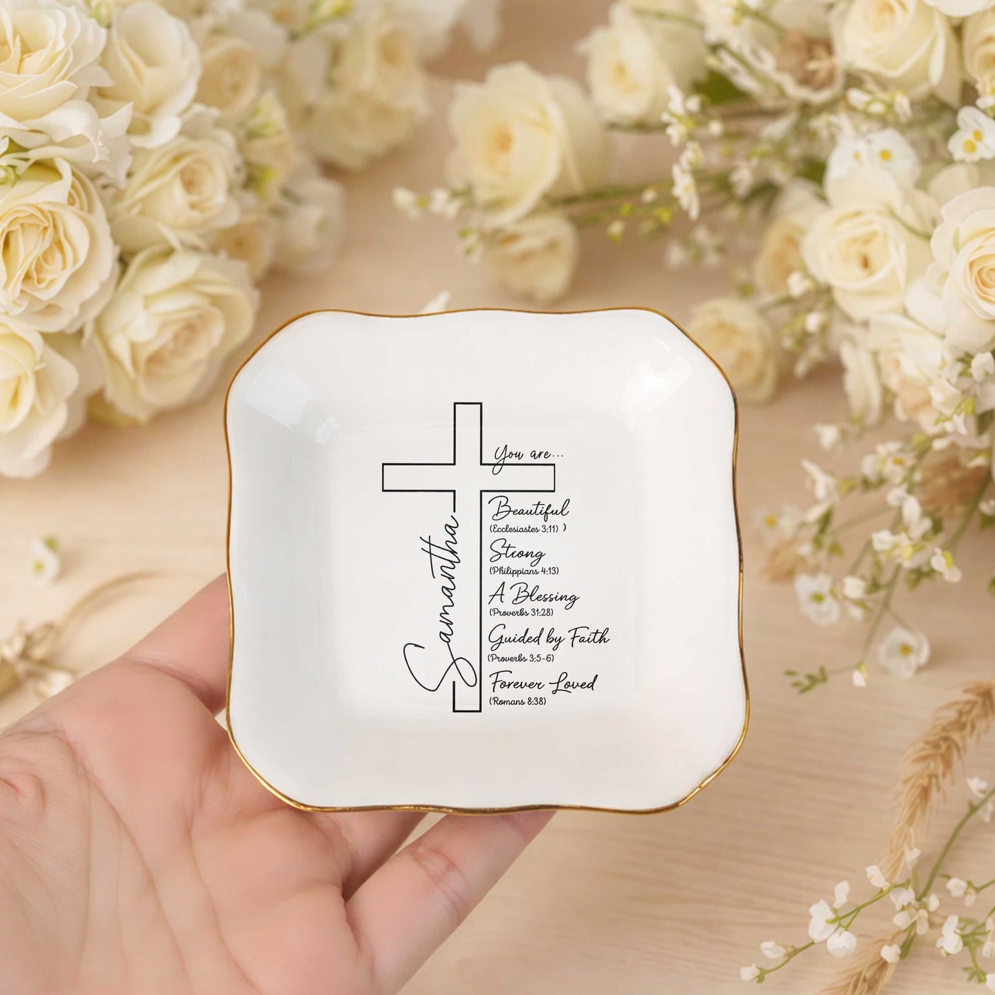 You Are... Beautiful, Strong, A Blessing, Guided By Faith, Forever Loved Ceramic Jewelry Tray