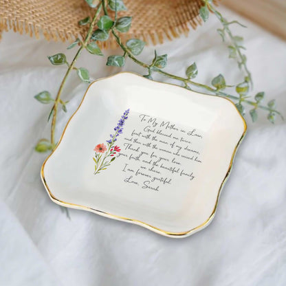 To My Mother In Law, God Blessed Me Twice Ceramic Jewelry Tray