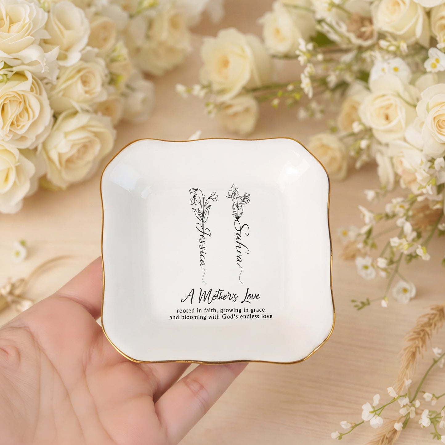 A Mother's Love Keepsake Dish, A Mother's Love Rooted In Faith, Ceramic Jewelry Tray