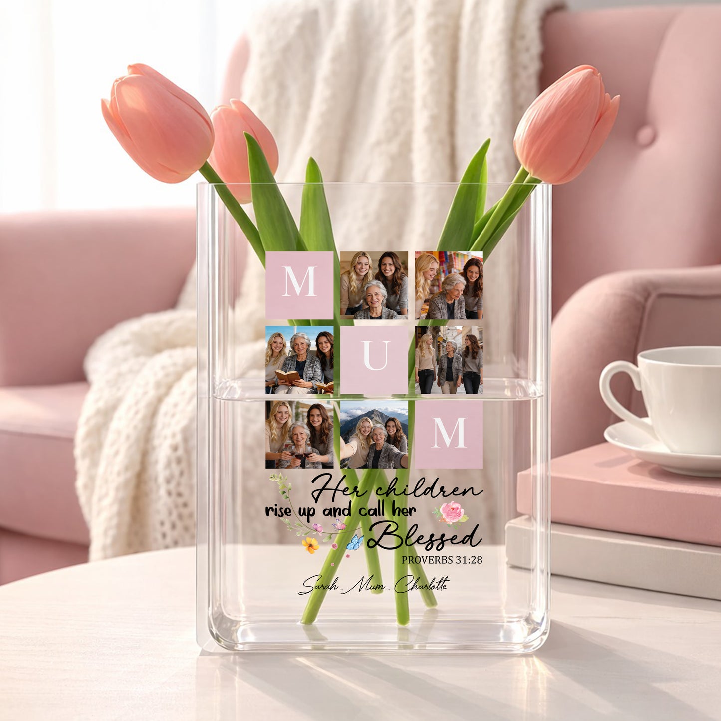 Blessed Mother Proverbs 31 Gift, Her Children Rise Up And Call Her Blessed Acrylic Book Vase