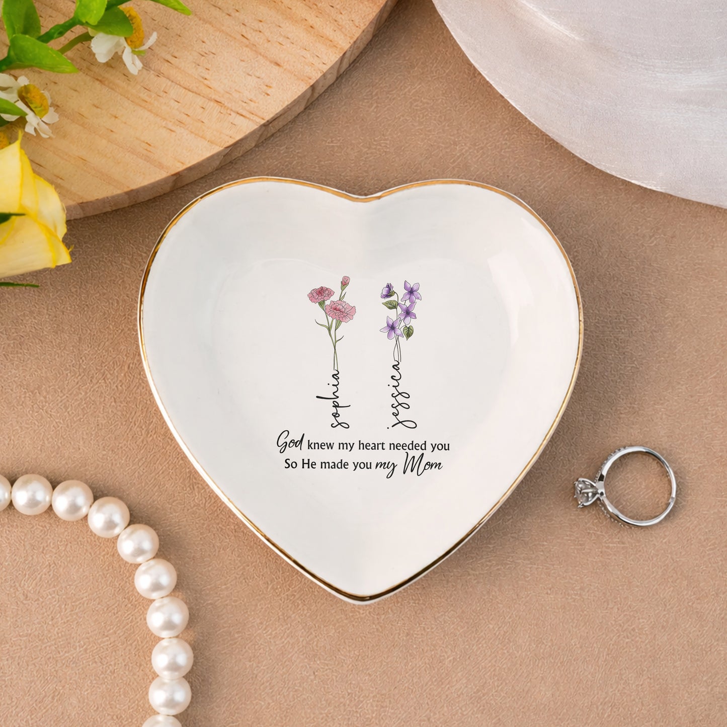 God Knew My Heart Needed You So He Made You My Mom Ceramic Jewelry Tray