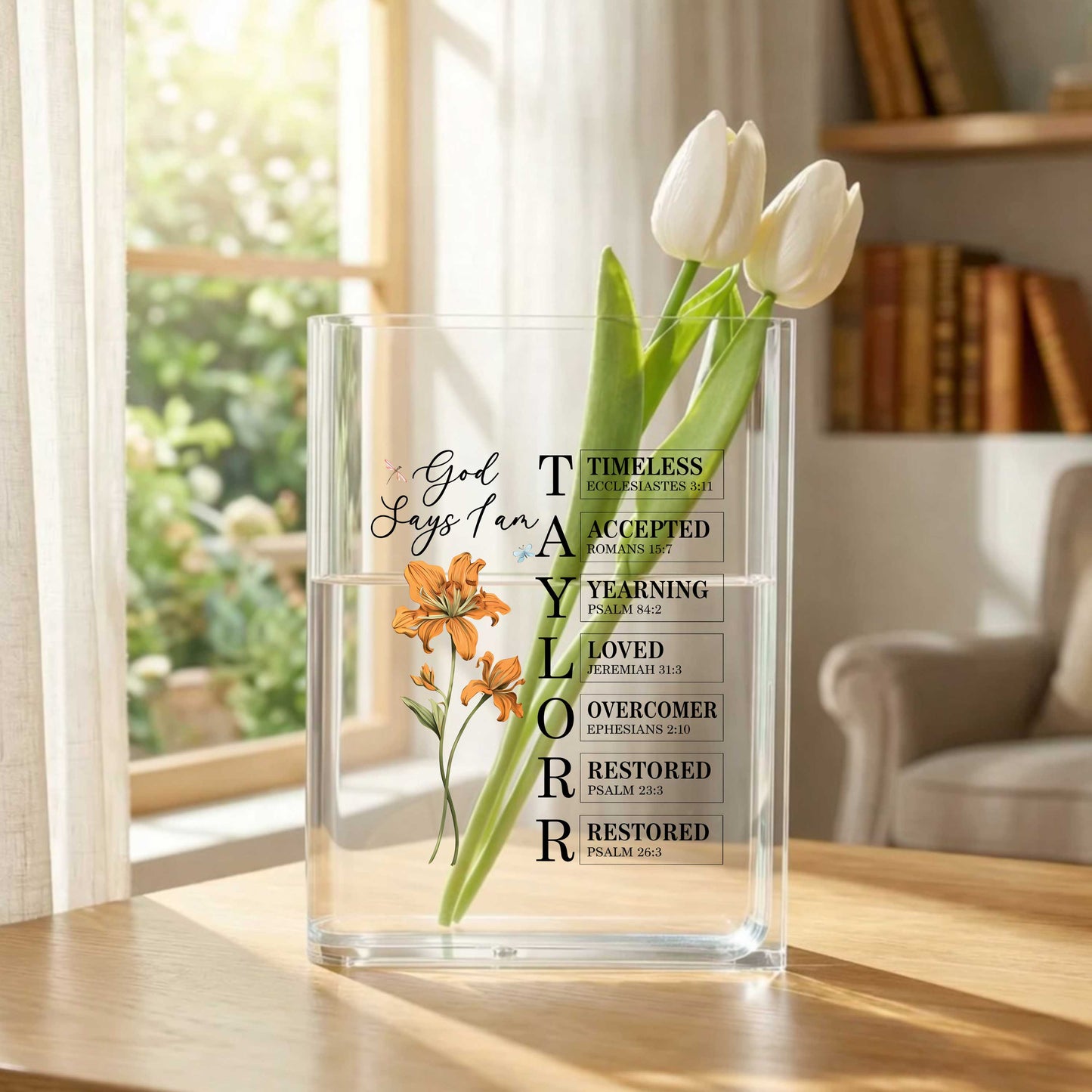 God Says I Am Acrylic Book Vase, Mother's Day Gift