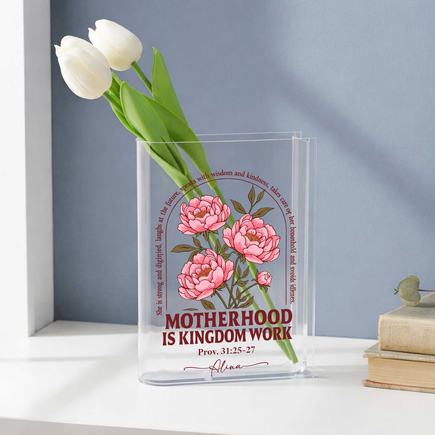 Motherhood Kingdom Work Vase, Acrylic Book Vase