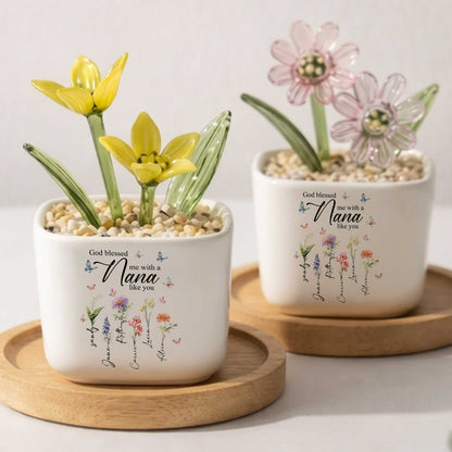 God Blessed Me With A Nana Like You Birth Month Glass Flower Pot