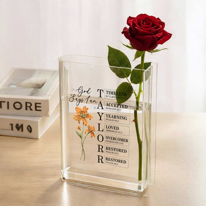 God Says I Am Acrylic Book Vase, Mother's Day Gift