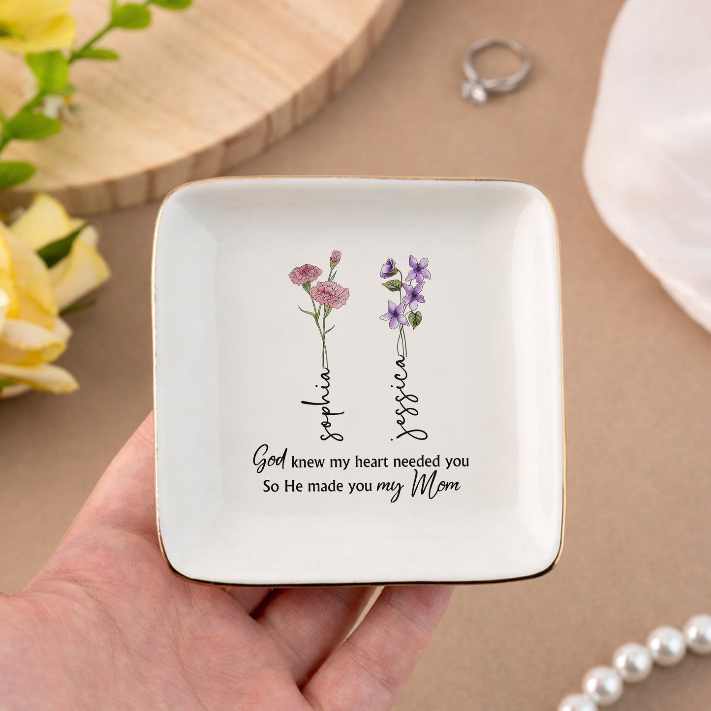 God Knew My Heart Needed You So He Made You My Mom Ceramic Jewelry Tray
