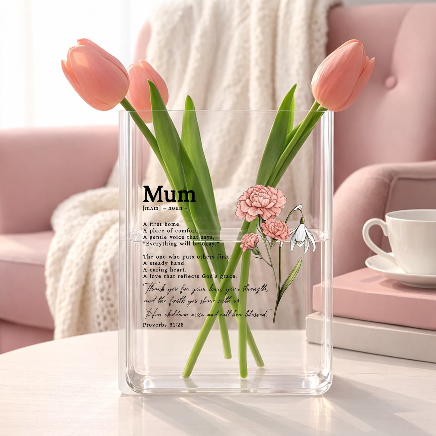 Mum A First Home Her Children Arise And Call Her Blessed Gift Acrylic Book Vase