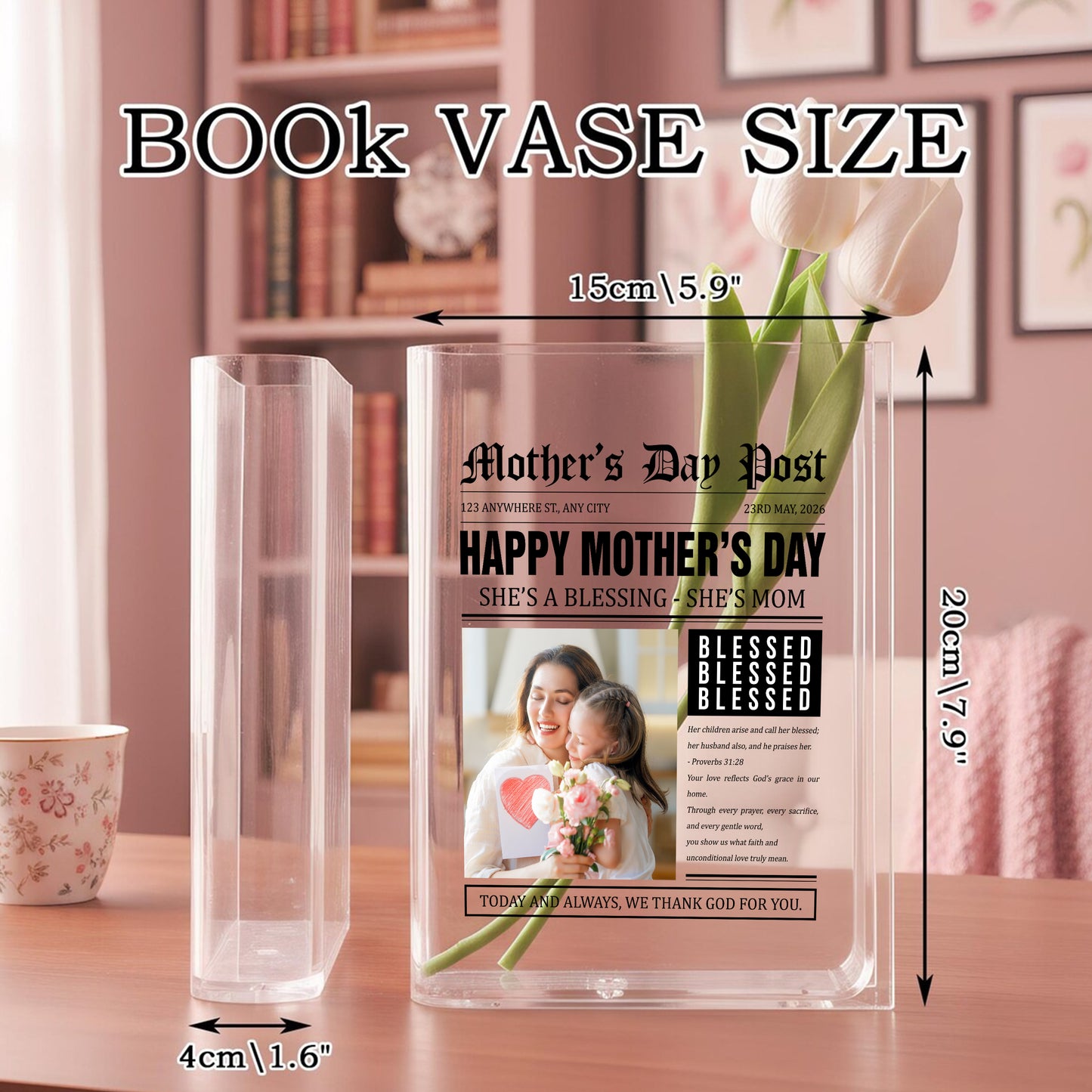 Mother's Day Post Happy Mother's Day Gift Acrylic Book Vase