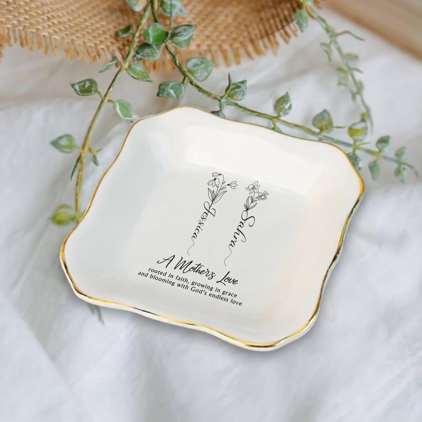 A Mother's Love Keepsake Dish, A Mother's Love Rooted In Faith, Ceramic Jewelry Tray