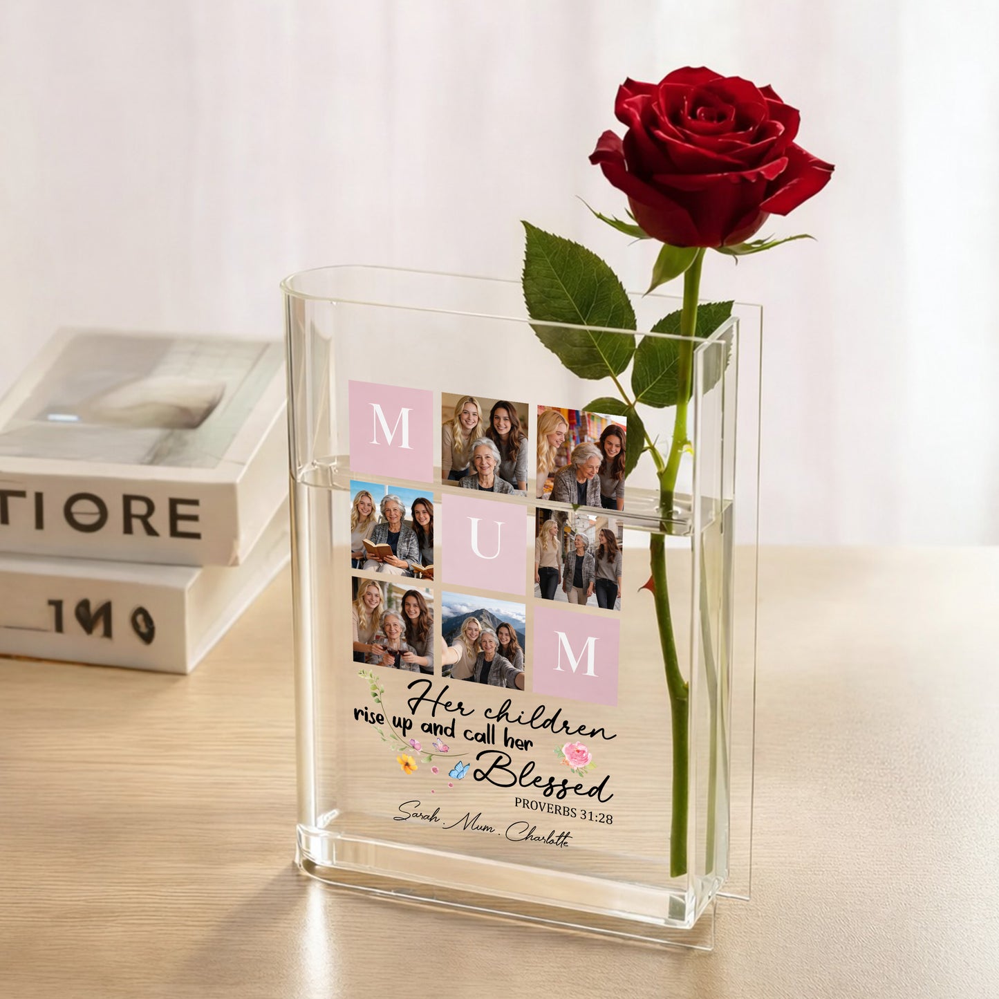 Blessed Mother Proverbs 31 Gift, Her Children Rise Up And Call Her Blessed Acrylic Book Vase