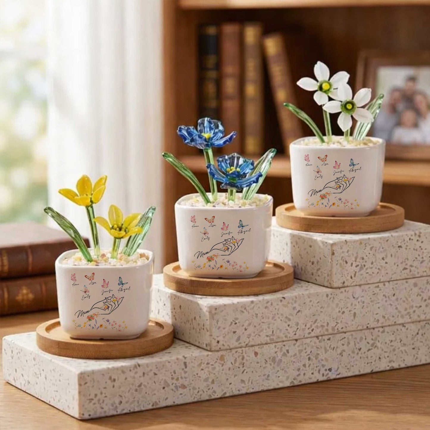 Mom's Eternal Garden Of Love Birth Month Glass Flower Pot