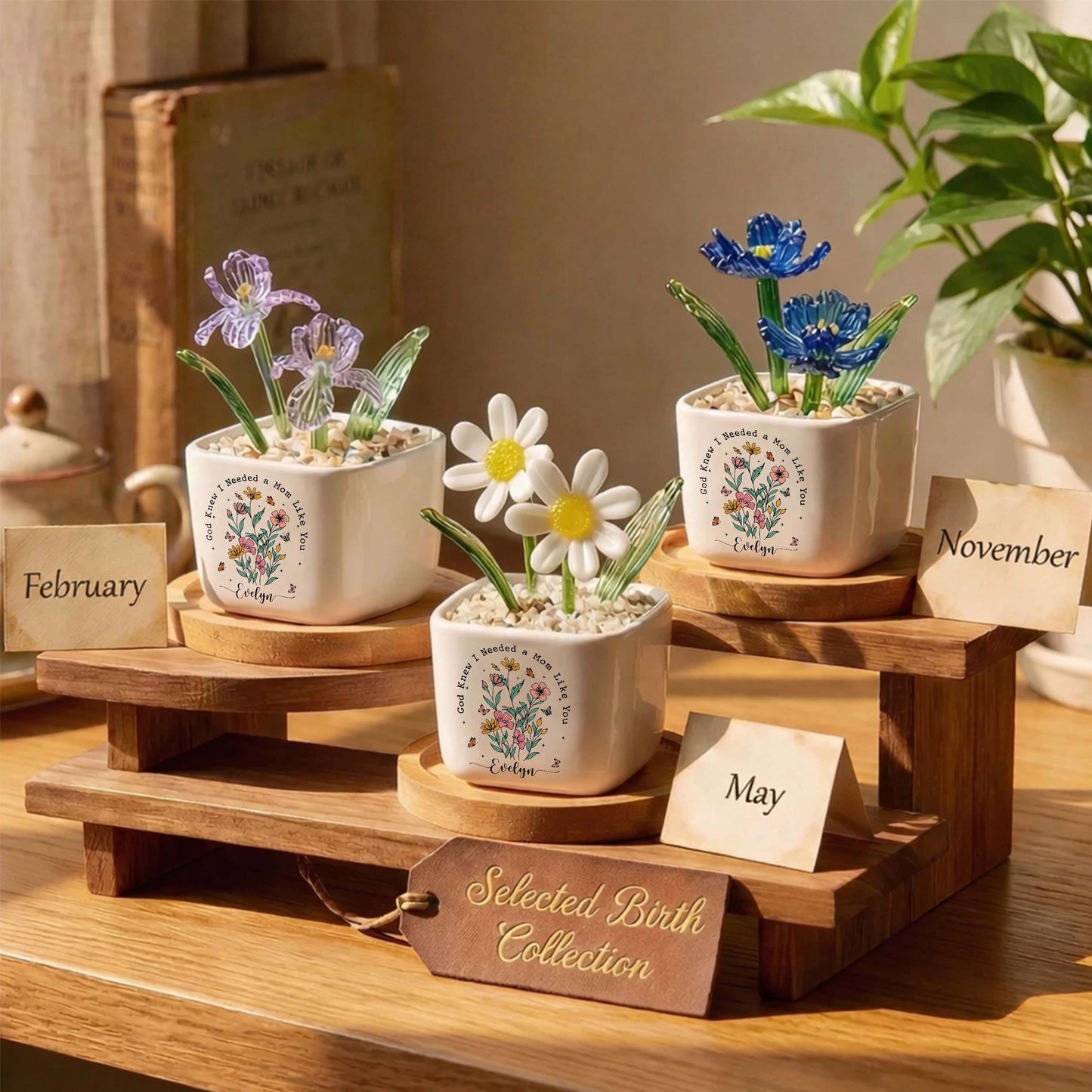 God Knew I Needed A Mom Like You Birth Month Glass Flower Pot