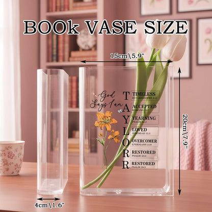 God Says I Am Acrylic Book Vase, Mother's Day Gift