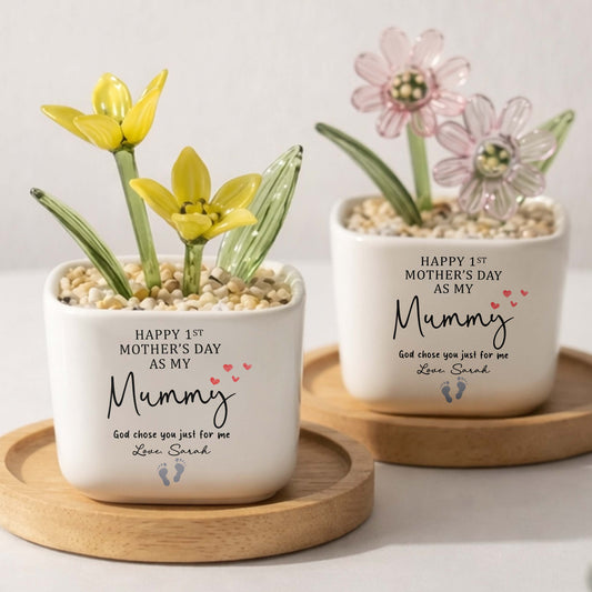 Happy 1st Mother's Day As My Mummy Birth Month Glass Flower Pot