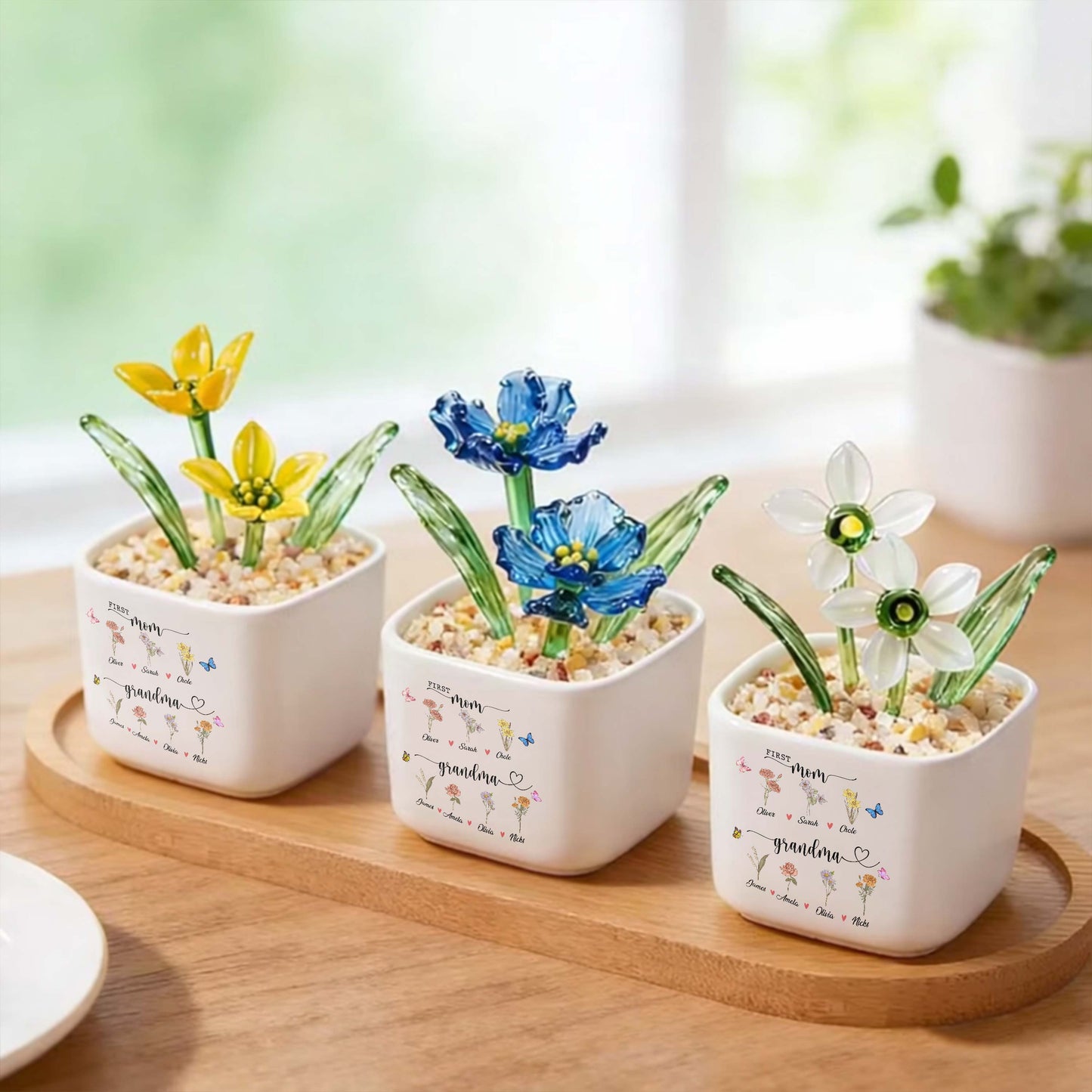 First Mom, Grandma, Birth Month Glass Flower Pot, Mother's Day Gift