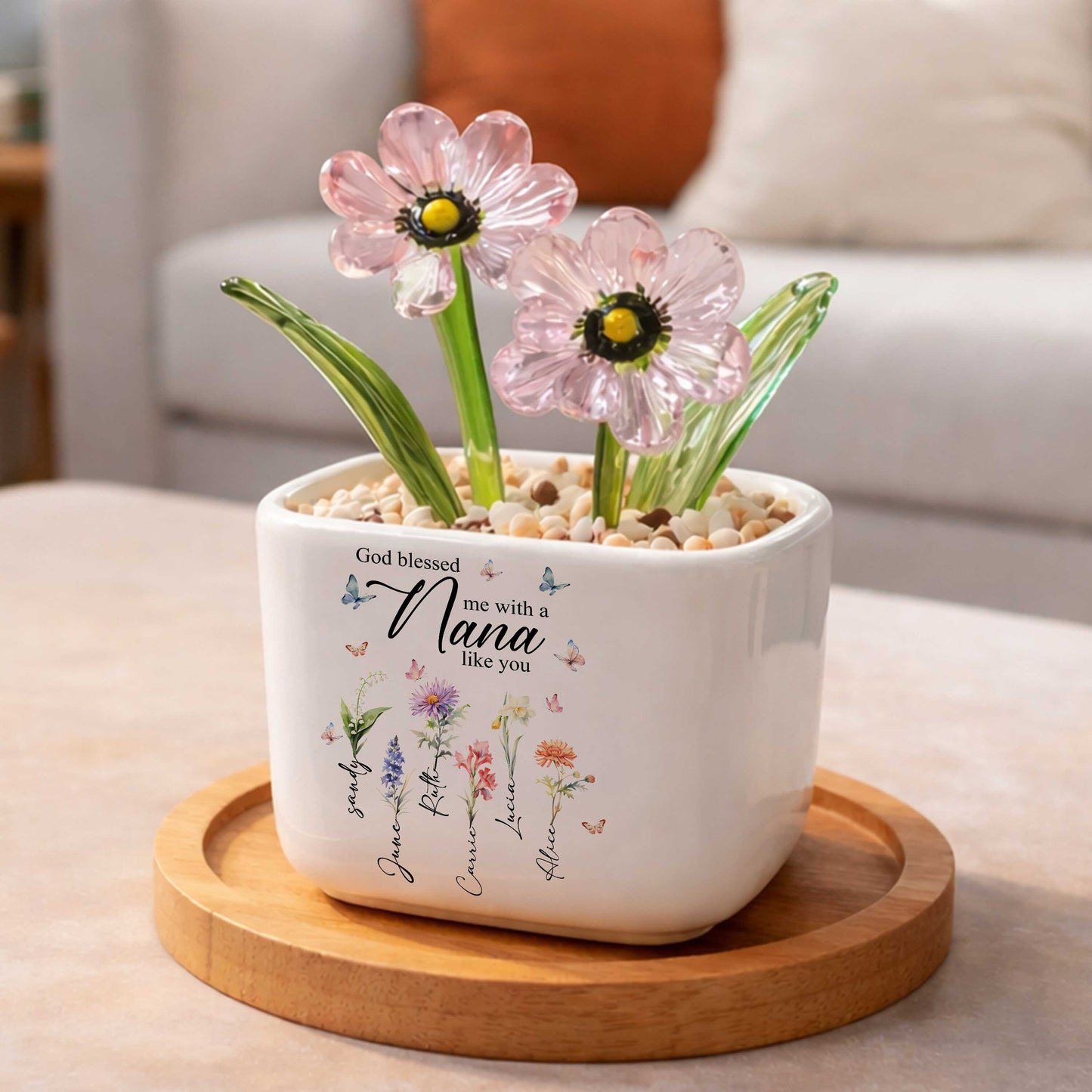 God Blessed Me With A Nana Like You Birth Month Glass Flower Pot