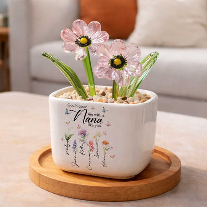 God Blessed Me With A Nana Like You Birth Month Glass Flower Pot
