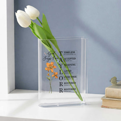 God Says I Am Acrylic Book Vase, Mother's Day Gift