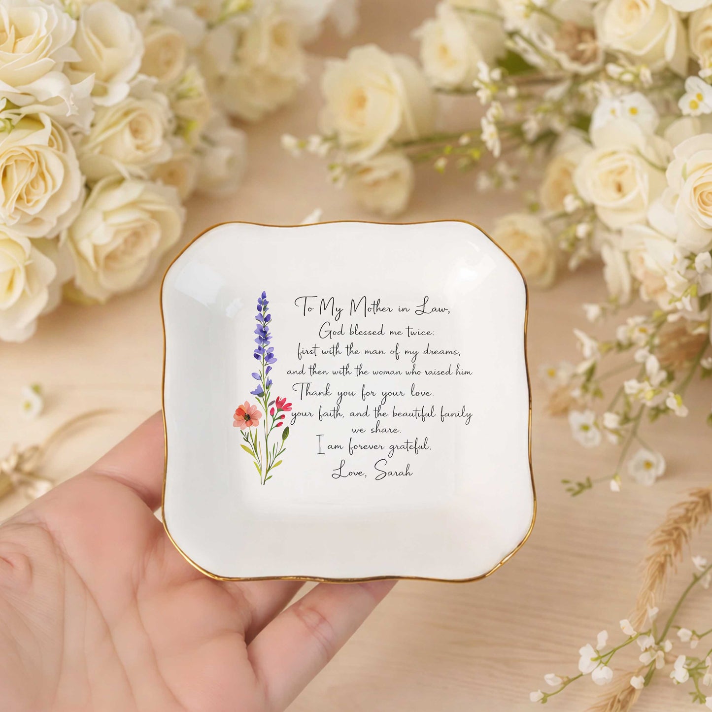 To My Mother In Law, God Blessed Me Twice Ceramic Jewelry Tray